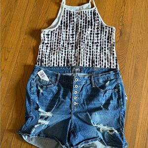 Torrid Black/White/purple Halter Tank Top & Torrid shorts